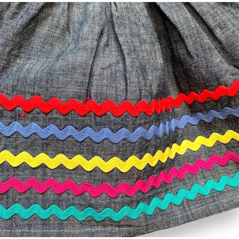 Tea Collection Ric Rac Twirl Skirt Chambray Rainbow Trim Girls 2 New Cotton